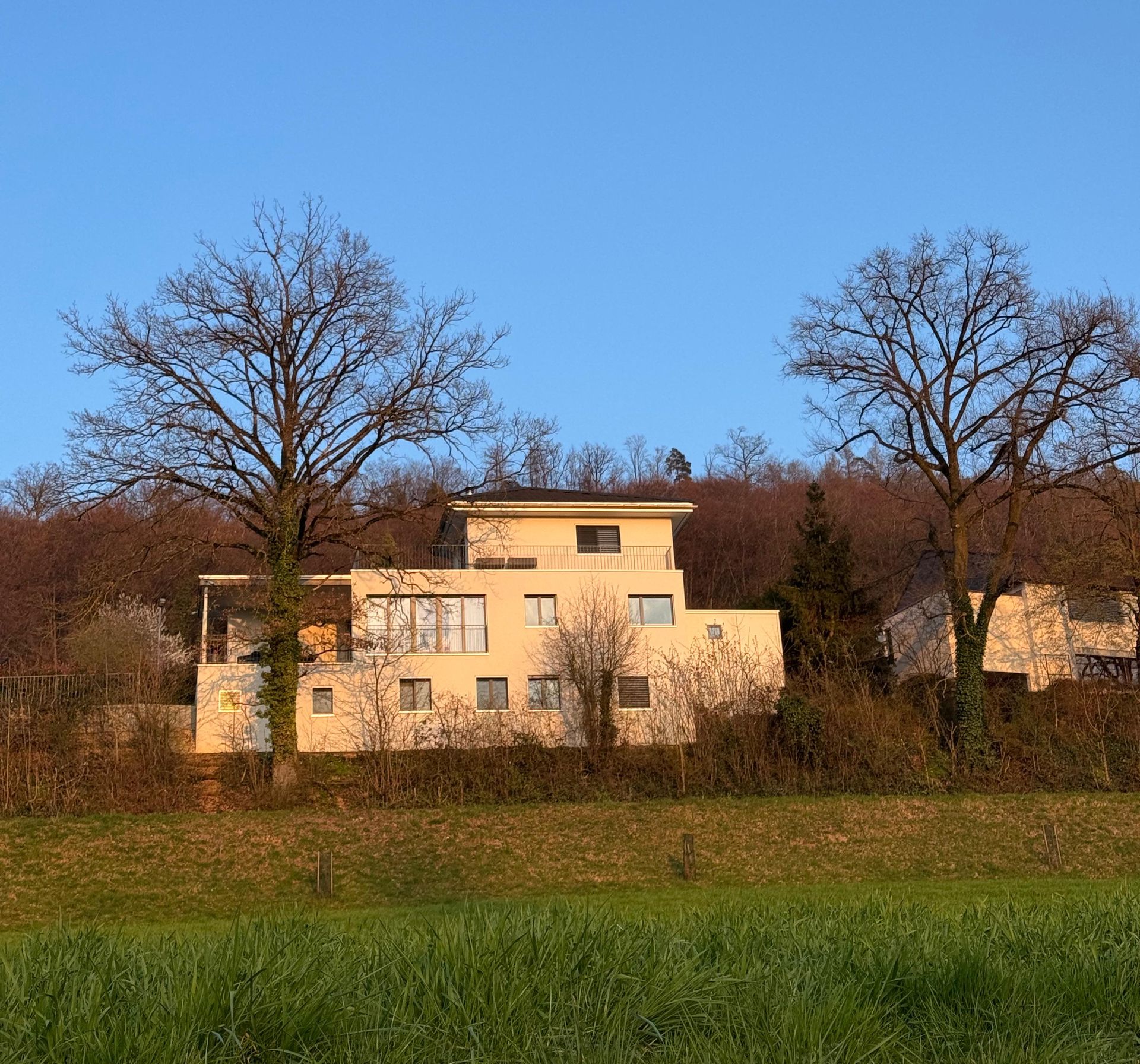 Villa 77 on the hillside above Unterendingen in evening light